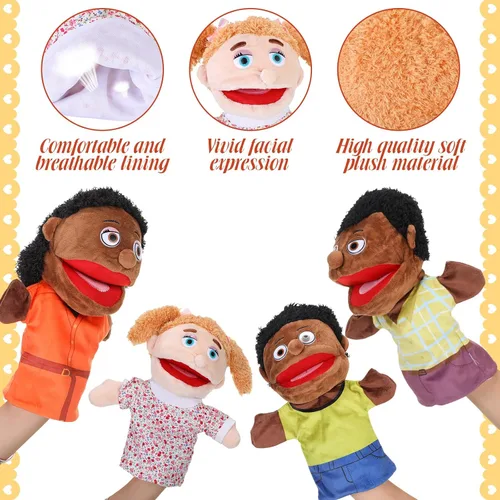 Miniatura 3 de Shappy 12 marionetas familiares de mano de 12 pulgadas, abuelos, mamá y papá, hermano y hermana, hijo e hija, juguetes de peluche
