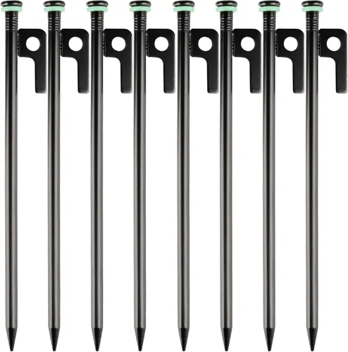Miniatura 7 de Paquete de 4 estacas de metal resistente para tienda de campaña con estacas de acero de 10 pulgadas + anillos de silicona fluorescente+bolsa