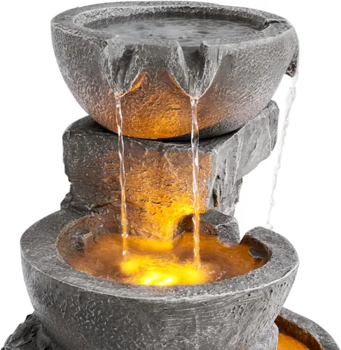 Miniatura 7 de Teamson Home Fuente de Agua LED para Exteriores de 33.25 pulgadas con Tazones en Cascada y Piedras Apiladas para Jardines, Paisajismo, Patios, Gris