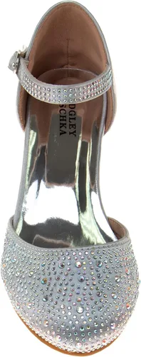 Miniatura 4 de Badgley Mischka Zapatos de vestir para niñas – Zapatos de tacón alto para niños, sandalias de satén con lazo para fiesta, bloque cerrado, con lazo