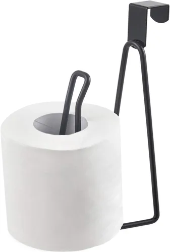 INIUNIK Over The Tank - Soporte de papel higiénico, soporte de rollo de papel higiénico de metal, reserva dispensadora para almacenamiento y Negro