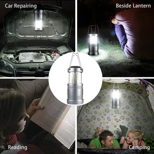 Miniatura 7 de Farol LED para campamento, 500 lúmenes, luces plegables para campamento, linterna de corte de energía, funciona con pilas para emergencias