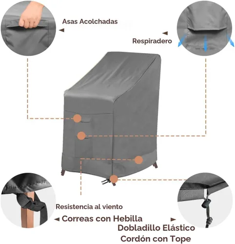 Miniatura 5 de Vailge Funda apilable para silla de patio, 100% impermeable, funda para silla de exterior, fundas de muebles de patio de alta resistencia, se adapta