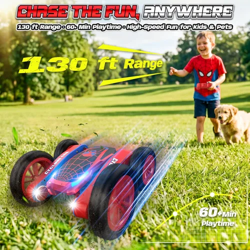 Miniatura 4 de Spider - Auto de control remoto para niños – 2.4 GHz rápido RC Stunt Cars, 360° giratorio 4WD RC Crawler con luces, juguete recargable para niños