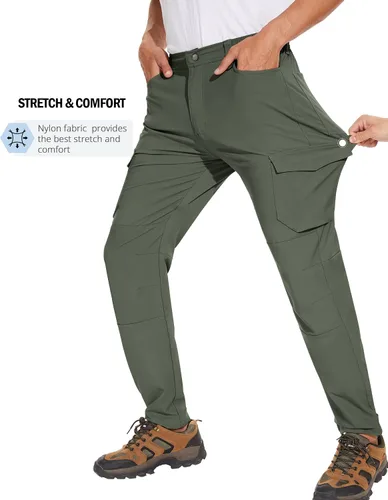 Miniatura 2 de PULI Pantalones de senderismo casuales para hombre, impermeables, ajustados, elásticos, ligeros, con bolsillos