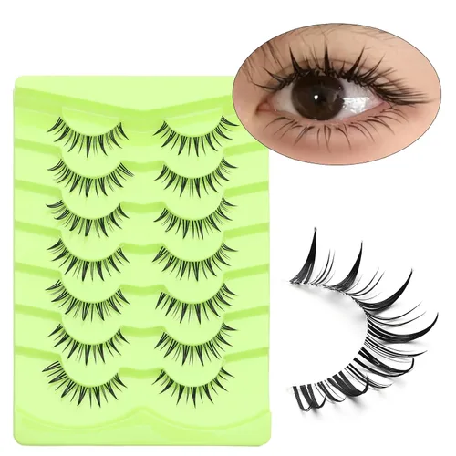 Miniatura 3 de 7 pares de pestañas postizas manga de aspecto natural, pestañas postizas esponjosas y puntiagudas de anime, estilo coreano, japonés y asiático