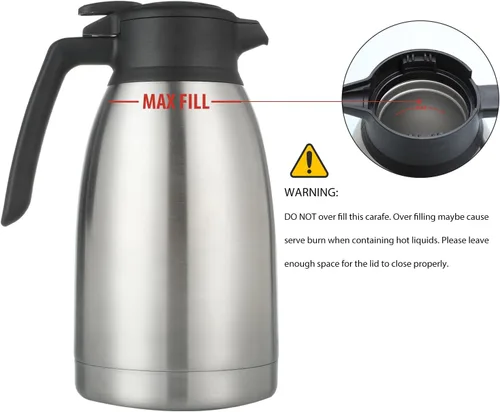 Miniatura 7 de Heritage66 Jarra térmica de café de 2L con cepillo de limpieza, servidor de acero inoxidable aislado al vacío de triple pared, mantiene las bebidas