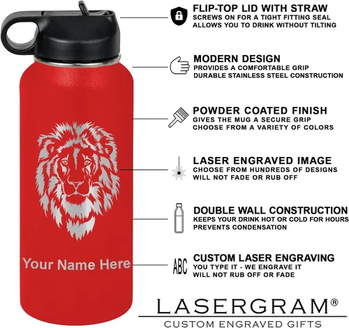 Miniatura 3 de LaserGram Botella de agua personalizada, cabeza de caballo 1, acero inoxidable de doble pared aislada al vacío con popote superior, regalo grabado