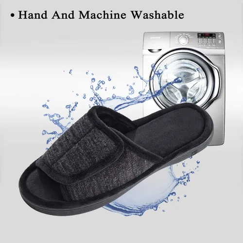 Miniatura 8 de DL Pantuflas ajustables de espuma viscoelástica para hombre, con punta abierta, cómodas para interiores y exteriores, acogedoras y transpirables