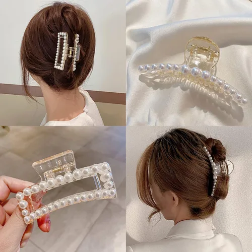 Miniatura 4 de Mehayi 4 pinzas grandes de perlas para el cabello para mujeres y niñas, pinzas de pasador para cabello grueso y delgado, accesorios de moda