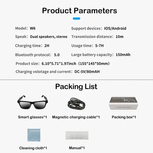 Miniatura 7 de Lentes de audio inteligentes, lentes de sol polarizados con Bluetooth, micrófono y altavoz integrados, asistente de voz, Bluetooth 5.0, gafas de sol