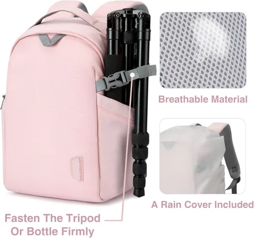 Miniatura 7 de BAGSMART Bolsa para cámara, mochila para cámara, funda para cámara DSLR SLR que se ajusta a laptop de 13.3 pulgadas, mochilas de fotografía Rosa