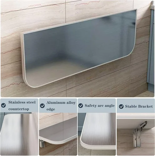 Miniatura 5 de Escritorio plegable de acero inoxidable 304 montado en la pared, mesa de comedor plegable para lavandería, hogar, bar, cocina, comedor, carga máxima