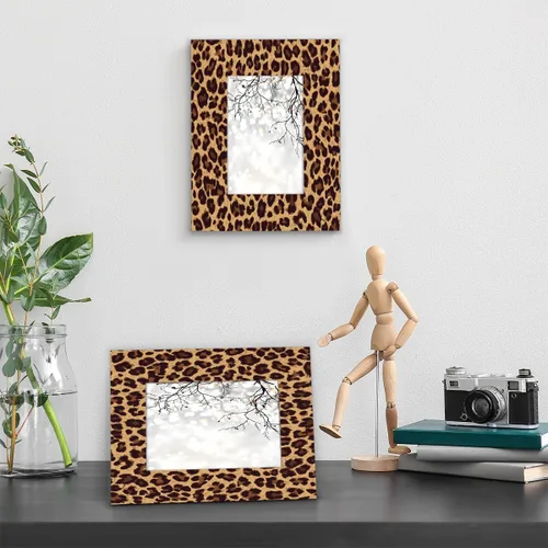 Miniatura 5 de TropicalLife Marcos de fotos de 4 x 6 pulgadas con acrílico transparente, marcos de fotos de madera con estampado de leopardo, para fotos de 3.5 x