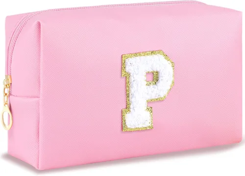 Miniatura 121 de URSKYTOUS Regalos para niñas, bolsa de maquillaje con inicial, bolsa de cosméticos personalizada con cremallera, bonita bolsa de aseo de viaje, Azul