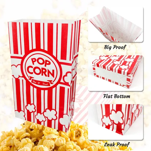 Miniatura 2 de 100 bolsas de palomitas de maíz de fondo plano, bolsas de papel de 2 onzas para la familia, noche de película, béisbol, carnaval, Navidad, fiesta