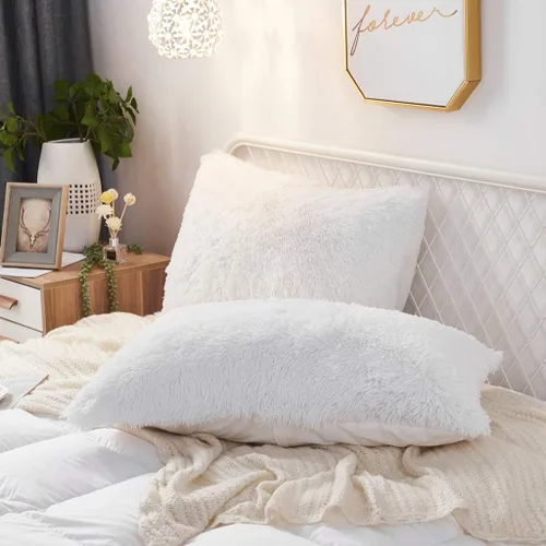 Miniatura 18 de Juego de 2 fundas de almohada estándar de piel sintética de terciopelo suave, fundas de almohada decorativas con cierre de cremallera