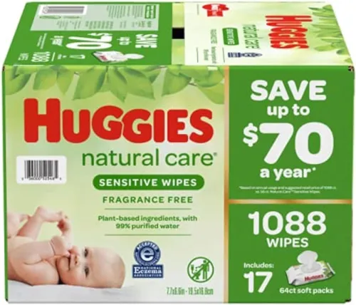 Miniatura 13 de Huggies Natural Care Sensitive Toallitas para bebé, sin perfume, hipoalergénicas, 99% de agua purificada, 24 paquetes suaves de 56
