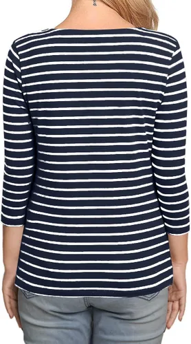 Miniatura 2 de LilyCoco Camiseta de manga 34 para mujer, con cuello bote, a rayas, de algodón