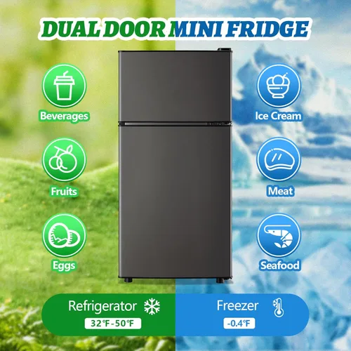 Miniatura 2 de DEMULLER Mini refrigerador con congelador superior, tamaño de apartamento, doble puerta, compacto, pequeño refrigerador para uso personal, mini Gris
