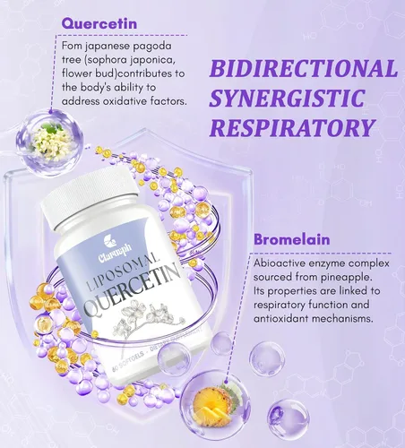 Miniatura 4 de Quercetina con bromelina Suplementos de quercetina liposomal con alta absorción para respiratorio e inmunidad* Quercitina 1000 mg con vitamina C