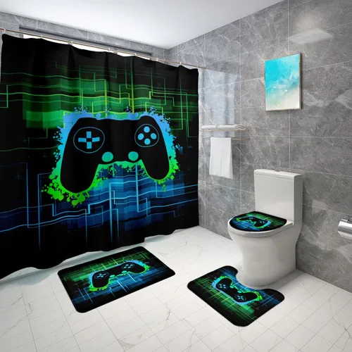 Miniatura 17 de BATATADOCE Juego de baño Gaming con cortina de ducha y alfombras para niños