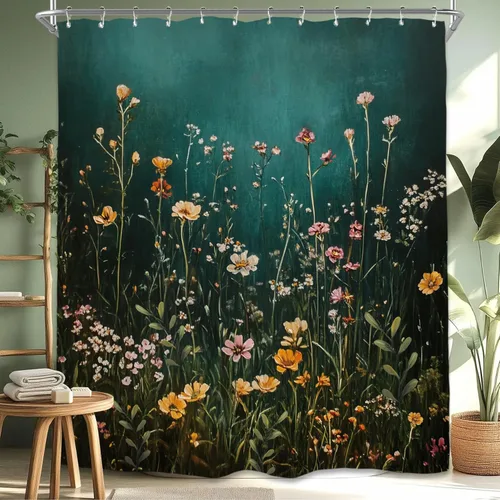 Miniatura 14 de Miyotaa - Juego de cortina de ducha con flores para decorar un baño pequeño o una ventana, 36 pulgadas de ancho x 71 pulgadas de alto, cortina