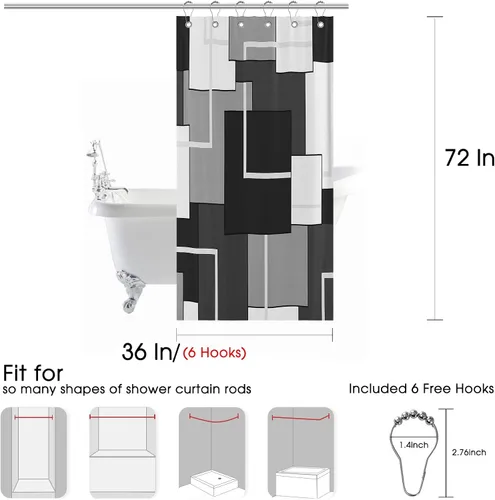 Miniatura 6 de Cortinas de ducha Hokibero para baño, cortinas de baño modernas geométricas estándar, cortina de ducha de poliéster resistente para hoteles, Negro