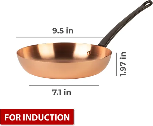 Miniatura 2 de Sartén de cobre puro de paredes gruesas para estufas de inducción sartén de cobre macizo sin recubrimiento (M 9.5 in)