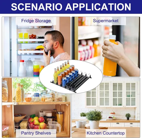 Miniatura 6 de uxcell Organizador de bebidas para refrigerador, organizador de latas de soda autoempujable, ancho ajustable, dispensador de bebidas, empujador
