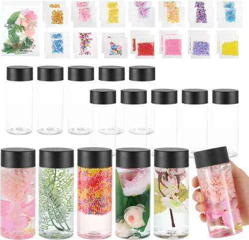 YEXEXINM Juego de 16 botellas sensoriales vacías, botellas sensoriales de plástico transparente a prueba de fugas de 10.1 fl oz con tapas con
