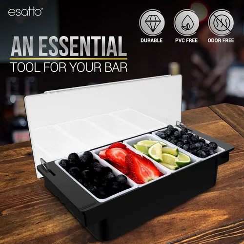 Miniatura 7 de Esatto - Porta condimentos para bar, bandeja de guarnición refrigerada con tapa para bar, 4 insertos de 1/2 pinta, con 12 vertedores para botellas