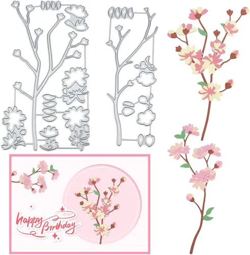 INFUNLY 14 troqueles de corte de ramas 3D de metal con flores para hacer tarjetas, hojas troqueladas, plantillas en relieve para bricolaje, álbumes