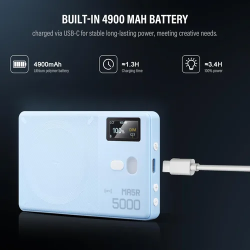 Miniatura 5 de GODOX MA5R - Luz de relleno LED con difusor suave, carga magnética, iluminación para selfies, mini luces de cámara 1800K-10000K, 14 modos FX