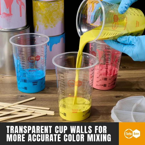 Miniatura 7 de Turbo Bee Vasos mezcladores de resina de 32 onzas – [diseño antiadherente] Paquete de 50 vasos mezcladores de plástico PP graduados de 33.8 fl oz