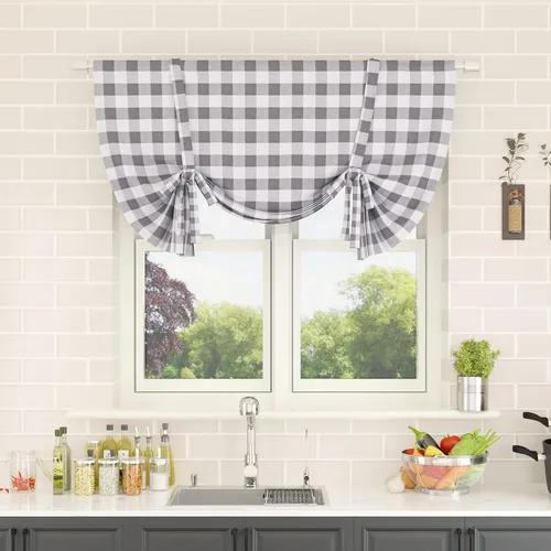 Miniatura 169 de Cenefas de cortina para ventana de 16 pulgadas de largo, 2 paneles de cuadros búfalo, cortinas pequeñas con bolsillo para barra, estilo clásico
