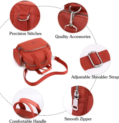 Miniatura 5 de PORRASSO Mochila para mujer, bolso de hombro multifuncional con puerto de carga USB, bolso cruzado de nailon para trabajo, viajes, citas, negro