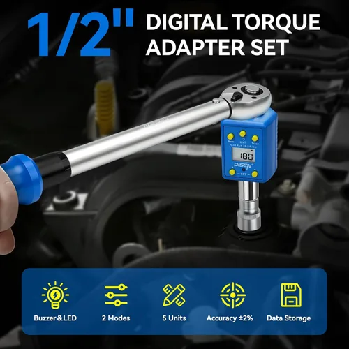 Miniatura 5 de DISEN Juego de adaptador de par digital de 1/2 pulgada (10-200 N.m/7.4-147.5 ft-lb), precisión de ±2%, modos de Mem y rastreo, zumbador y alerta