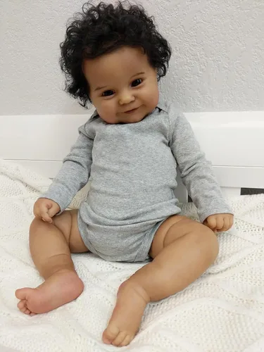 Miniatura 7 de Angelbaby Muñeca de Bebé Reborn Afroamericano Realista Niño Negro, 20 pulgadas de Vida Real Silicona Suave con Peso Sonrisa Muñeca de Bebé Recién