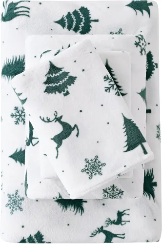 Miniatura 145 de Viviland Juego de sábanas de microforro polar tamaño matrimonial, sábanas ajustadas tipo franela para Navidad con bolsillo de 15" de profundidad