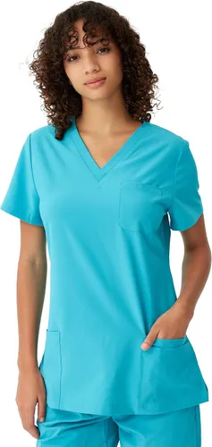 Miniatura 9 de floralhue Uniformes médicos para mujeres, blusas de uniforme médico suaves con cuello en V, uniforme médico elástico con 4 bolsillos, transpirable