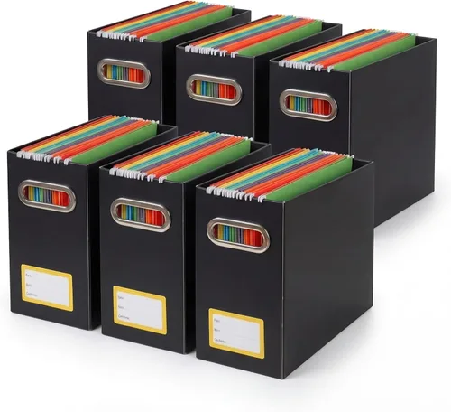 Miniatura 19 de Caja organizadora de archivos plegable con asa, 12.20 x 5.11 x 9.84 pulgadas, organizador de archivos para el hogar u oficina, pequeña caja de Negro