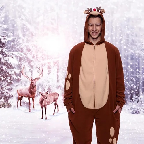 Miniatura 2 de Slim Christmas Adult Onesie - Fun Holiday Costume - Santa Clause and Reindeer One Piece for Adults, Women and Men FUNZIEZ!