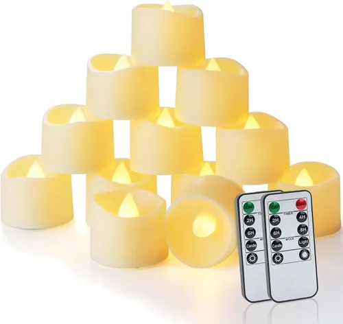 Miniatura 10 de Homemory - Paquete de 12 velas de té LED con temporizador a control remoto, más de 400 horas de parpadeo, velas sin llama con pilas para iluminación