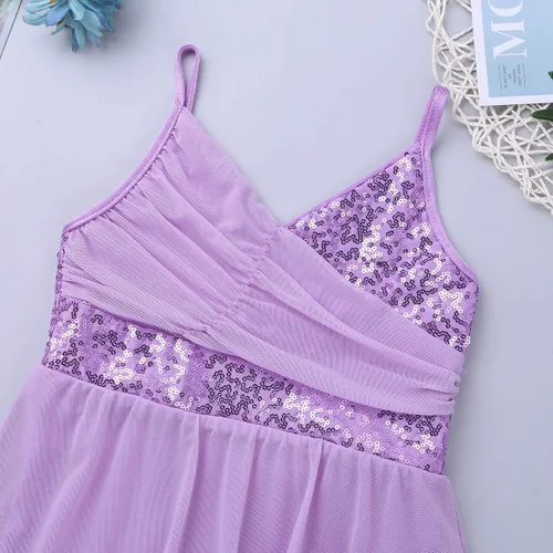 Miniatura 5 de inlzdz - Vestido de baile con cuello en V con falda irregular de alta y baja para niñas