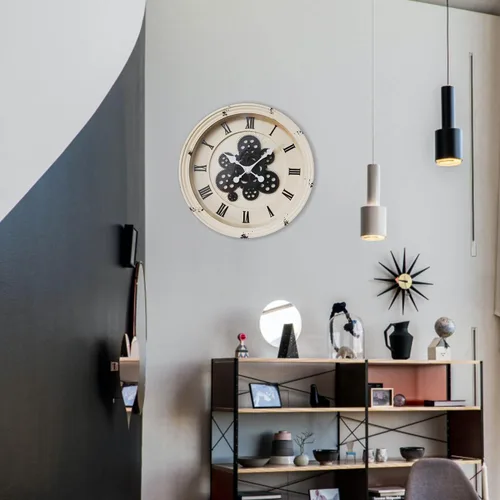 Miniatura 8 de Evursua Reloj de pared grande de 15.2 pulgadas con engranajes reales, reloj de pared móvil vintage industrial steampunk estética, arte