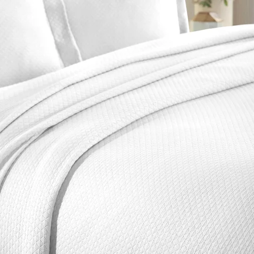 Miniatura 9 de Cubrecama doble Superior Diamond Solitaire de algodón de primera calidad Jacquard Matelassé con fundas de almohada a tono, color aguamarina, Blanco