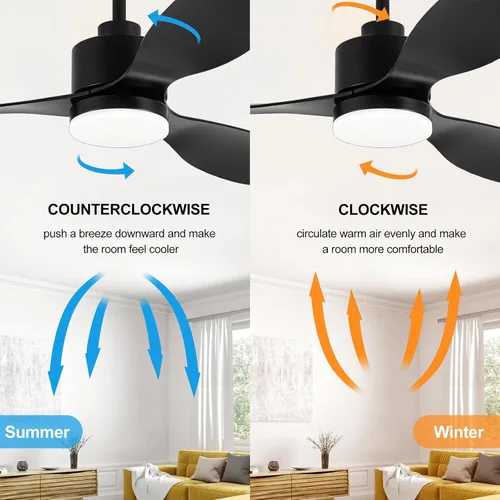 Miniatura 3 de Ventilador de techo de 52 pulgadas con luces y control remoto, motor CC silencioso, 3 aspas reversibles, 6 velocidades, ventilador de techo Negro