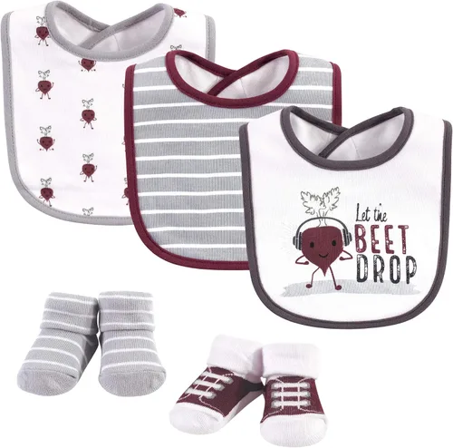 Miniatura 259 de Hudson Baby Conjunto de babero y calcetines unisex de algodón para bebé