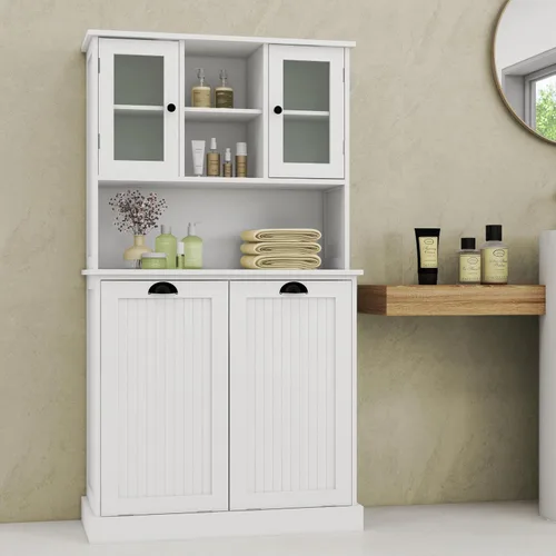 Miniatura 8 de Cesto de Ropa Sucia Alto con Puertas Dobles Abatibles, Gabinetes Grandes de Almacenamiento Extraíbles para Cuarto de Lavado, Gabinete de Baño